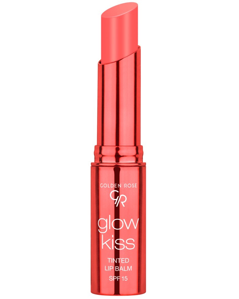 Golden Rose Glow Kiss Tinted Lip Balm SPF 15 Golden Rose Glow Kiss Tinted Lip Balm SPF 15 - Балсам за устни с аромат на праскова - балсам