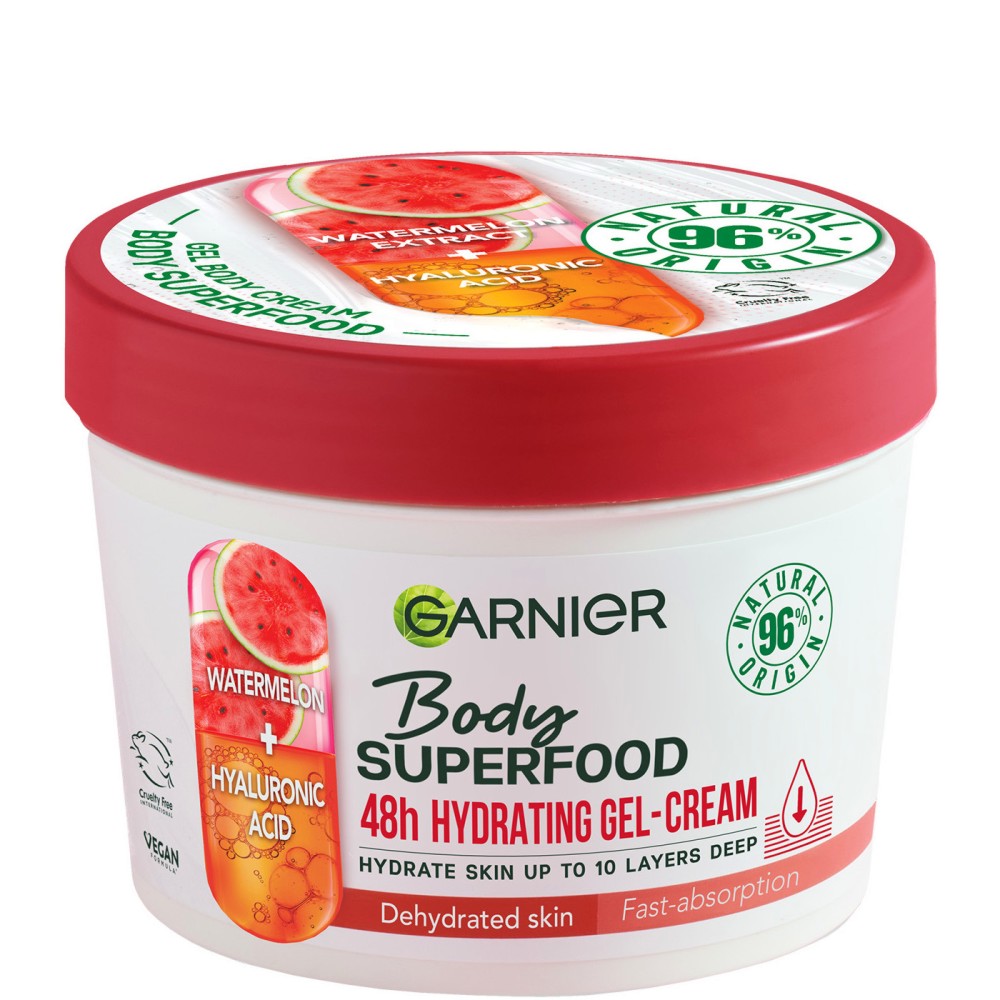 Garnier Body Superfood 48h Hydrating Gel-Cream - Хидратиращ гел-крем за тяло с диня и хиалурон от серията Body Superfood - крем