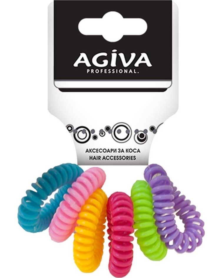 Силиконови ластици за коса Agiva - 6 броя от серията Agiva Professional - ластик