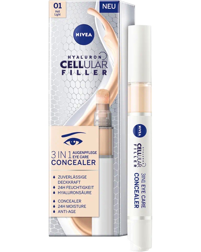 Nivea Cellular Filler 3 in 1 Eye Care Concealer - Околоочен коректор с хиалурон от серията Cellular - продукт