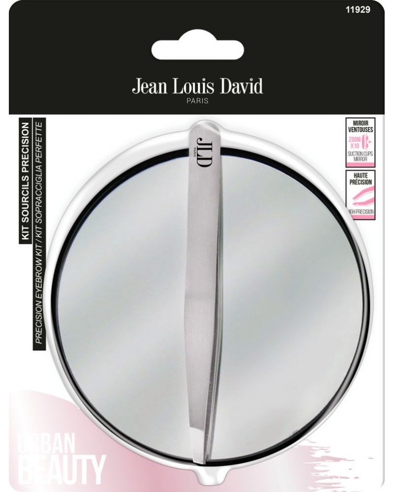 Комплект за оформяне на вежди Jean Louis David - Огледало с увеличение x10 и скосена пинсета - продукт