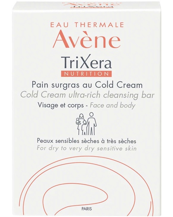 Avene TriXera Nutrition Cold Cream Cleansing Bar - Сапун за лице и тяло с колд крем за суха кожа - продукт