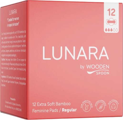 Lunara by Wooden Spoon Biodegradable Bamboo Regular Pads - 12 ���� ������������� ��������� ������ ��������� - ������ ���������