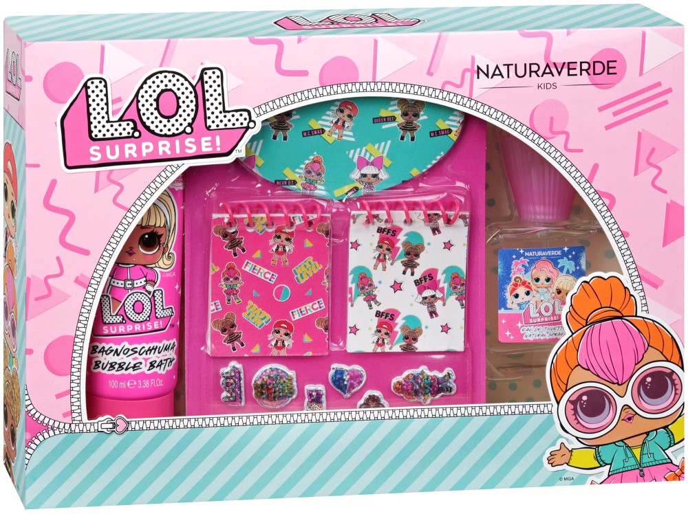 Подаръчен комплект за момиче L.O.L Surprise - Пяна за вана, парфюм, тефтерчета и стикери на тема L.O.L Surprise - продукт