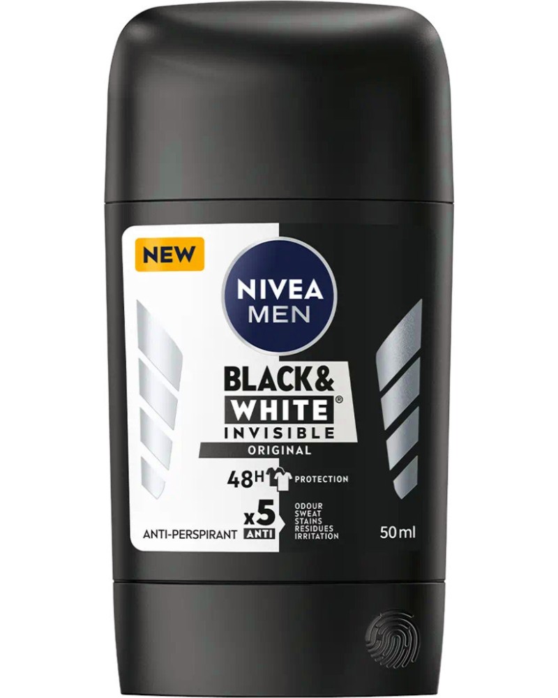 Nivea Men Black & White Anti-Perspirant Stick Nivea Men Black & White Anti-Perspirant Stick - Део стик против изпотяване за мъже от серията Black & White - дезодорант