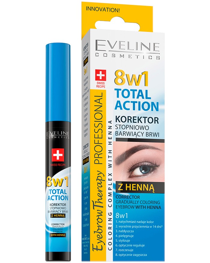 Гел за вежди с къна Eveline 8 in 1 Total Action - store.bg