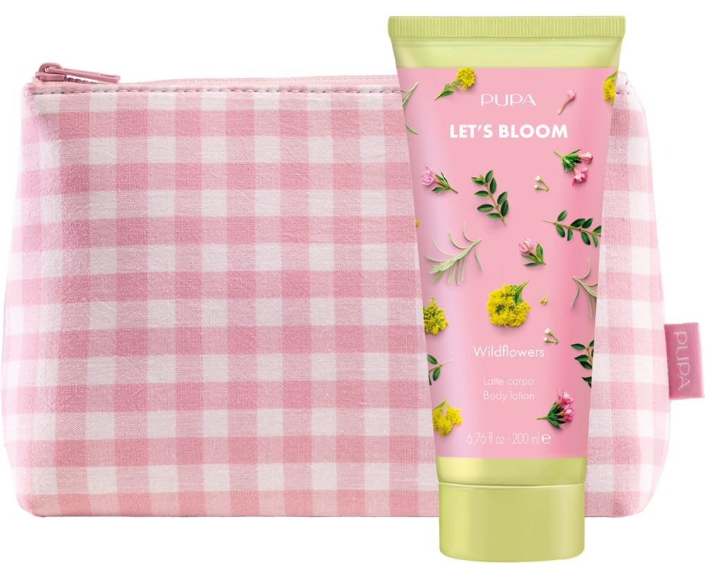 PUPA Milano Let's Bloom Wildflowers Body Milk PUPA Milano Let's Bloom Wildflowers Body Milk - Комплект мляко за тяло и несесер от серията Let's Bloom - мляко за тяло