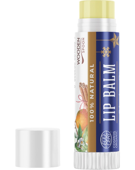 Wooden Spoon Christmas Time Lip Balm Wooden Spoon Christmas Time Lip Balm - Био балсам за устни с аромат на портокал и канела - балсам