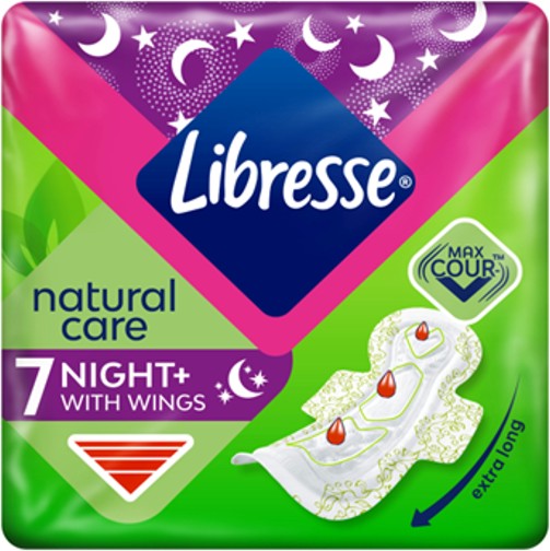 Libresse Natural Care Night+ Libresse Natural Care Night+ - 7 и 14 броя нощни дамски превръзки с лайка и алое вера - дамски превръзки