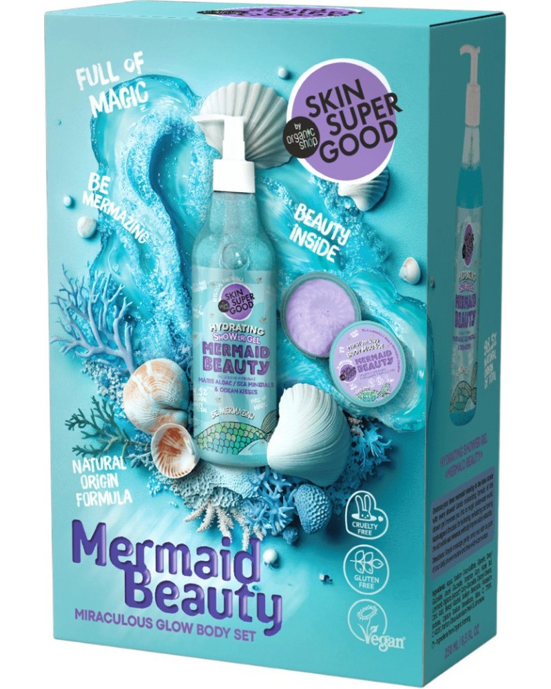 Подаръчен комплект Organic Shop Skin Super Good Mermaid Beauty Подаръчен комплект Organic Shop Skin Super Good Mermaid Beauty - Душ гел и озаряващ мус за тяло - продукт