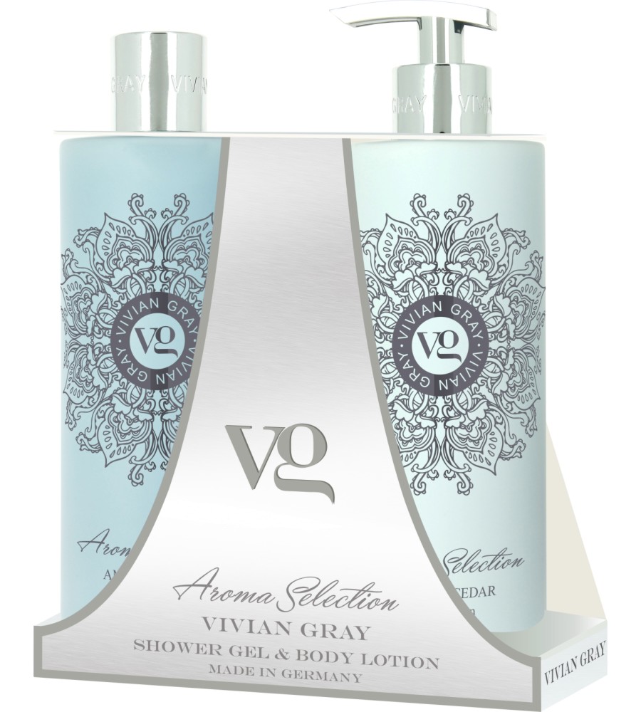 Подаръчен комплект Vivian Gray Amber & Cedar Подаръчен комплект Vivian Gray Amber & Cedar - Душ гел и лосион за тяло от серията Amber & Cedar - продукт