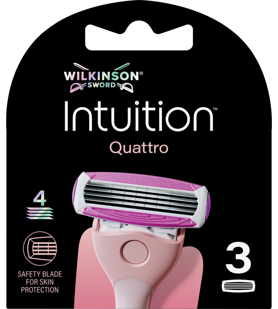 Wilkinson Sword Intuition Quattro Wilkinson Sword Intuition Quattro - Резервни ножчета за самобръсначка, 3 броя - продукт