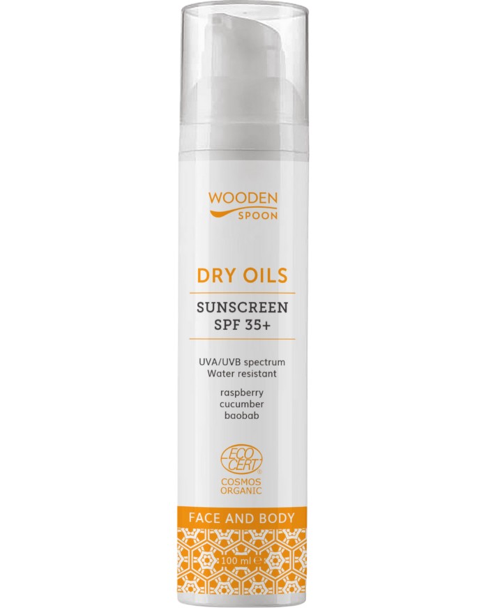 Wooden Spoon Dry Oils Sunscreen SPF 35+ Wooden Spoon Dry Oils Sunscreen SPF 35+ - Био слънцезащитен лосион за лице и тяло с прозрачен цинк - лосион