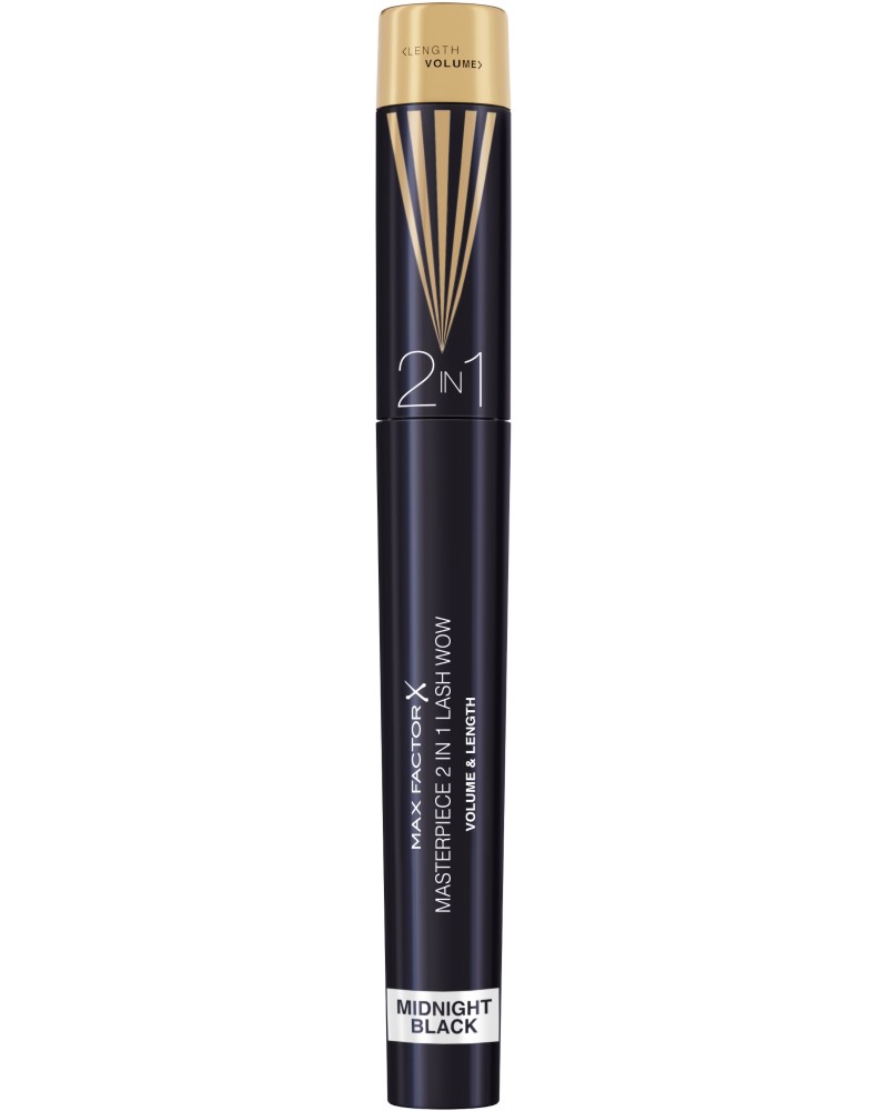 Max Factor Masterpiece 2 in 1 Lash Wow Midnight Black Max Factor Masterpiece 2 in 1 Lash Wow Midnight Black - Спирала за обемни и дълги мигли 2 в 1 в интензивен черен цвят - спирала