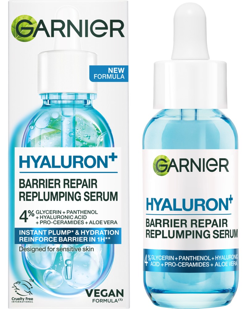Garnier Hyaluron+ Barrier Repair Replumping Serum Garnier Hyaluron+ Barrier Repair Replumping Serum - Серум за лице за възстановяване на кожната бариера от серията Skin Naturals - серум