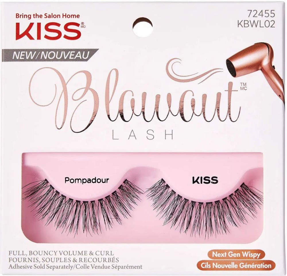 Kiss Blowout Lash 02 Pompadour Kiss Blowout Lash 02 Pompadour - Изкуствени мигли за плътен обем и извивка в комплект с лепило - продукт
