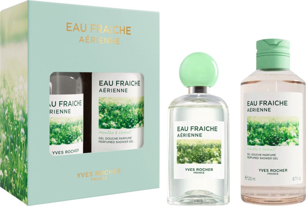 Подаръчен комплект Yves Rocher Eau Fraiche Aerienne Подаръчен комплект Yves Rocher Eau Fraiche Aerienne - Дамски парфюм и душ гел от серията Eau Fraiche - продукт