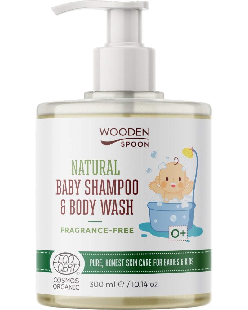 Wooden Spoon Natural Baby Shampoo & Body Wash Wooden Spoon Natural Baby Shampoo & Body Wash - Био бебешки шампоан за коса и тяло без аромат - шампоан