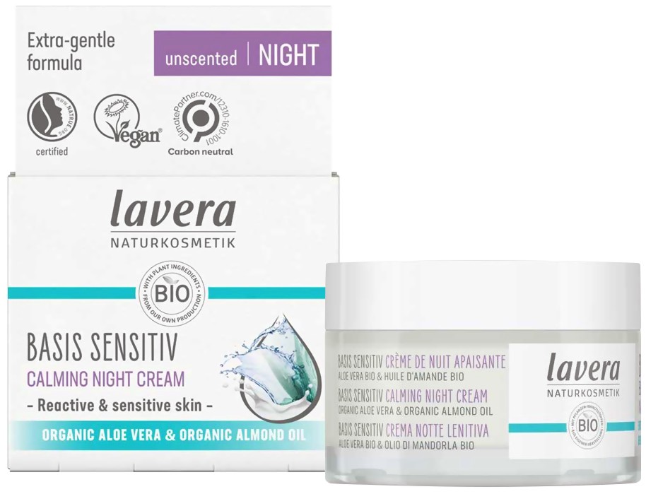Lavera Basis Sensitiv Calming Night Cream Lavera Basis Sensitiv Calming Night Cream - Успокояващ нощен крем за чувствителна кожа от серията Basis Sensitiv - крем