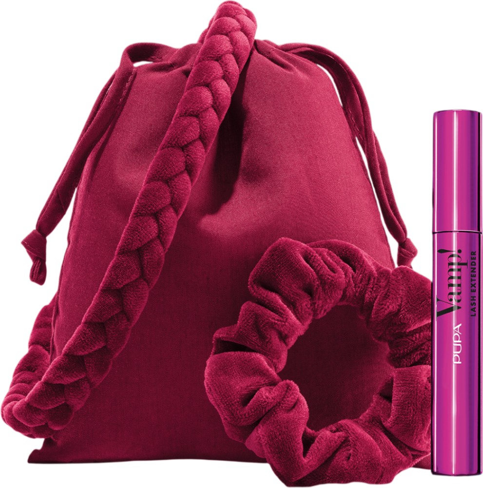 Подаръчен комплект с чантичка PUPA Milano Vamp! Подаръчен комплект с чантичка PUPA Milano Vamp! - Спирала за мигли, лента и скрънчи за коса - продукт