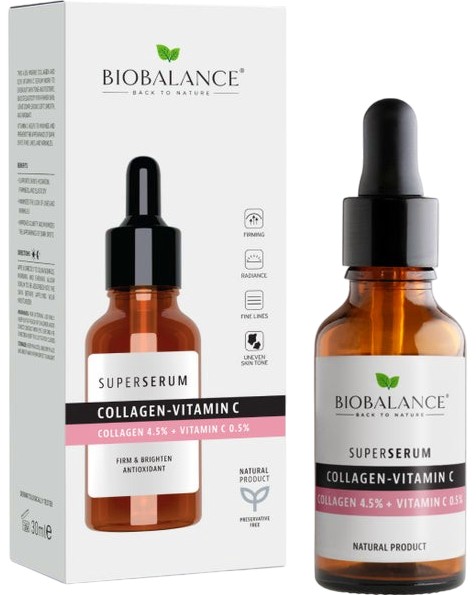 BioBalance Collagen-Vitamin C Super Serum BioBalance Collagen-Vitamin C Super Serum - Серум за лице с 4.5% морски колаген и 0.5% витамин C - серум
