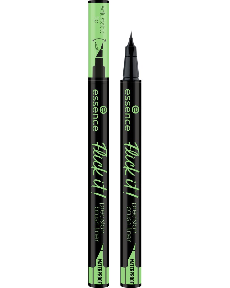 Essence Flick it! Precision Brush Liner Waterproof Essence Flick it! Precision Brush Liner Waterproof - Водоустойчива очна линия с прецизен, регулируем връх - очна линия