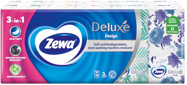 Носни кърпички Zewa Deluxe Design Носни кърпички Zewa Deluxe Design - 10 пакетчета x 10 кърпички - продукт