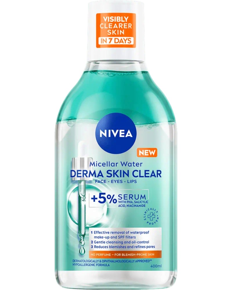 Nivea Derma Skin Clear Micellar Water Nivea Derma Skin Clear Micellar Water - Мицеларна вода за склонна към акне кожа от серията Derma Skin Clear - продукт