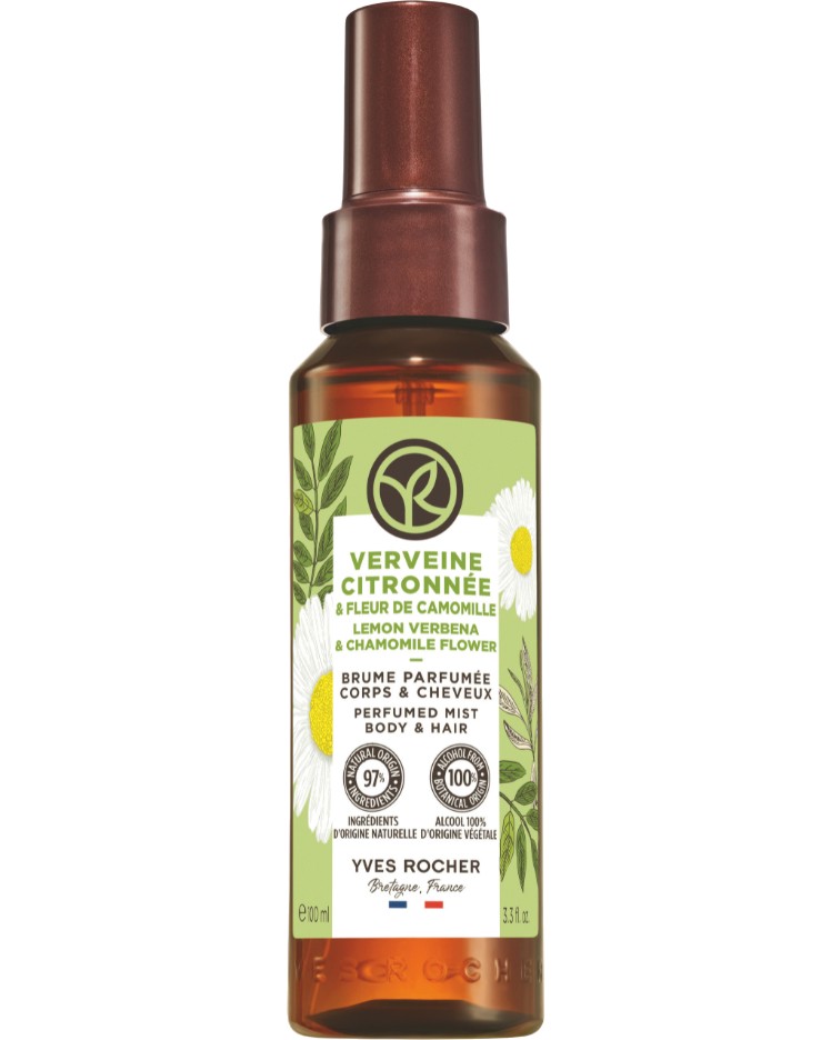 Yves Rocher Lemon Verbena & Chamomile Flower Body & Hair Perfumed Mist Yves Rocher Lemon Verbena & Chamomile Flower Body & Hair Perfumed Mist - Мист за коса и тяло с аромат на лимонова върбинка и лайка от серията Lemon Verbena & Chamomile Flower - продукт