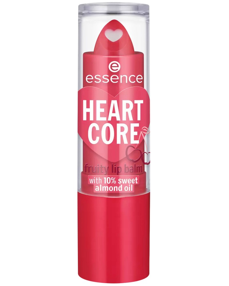Essence Heart Core Fruity Lip Balm Essence Heart Core Fruity Lip Balm - Балсам за устни с бадемово масло - балсам