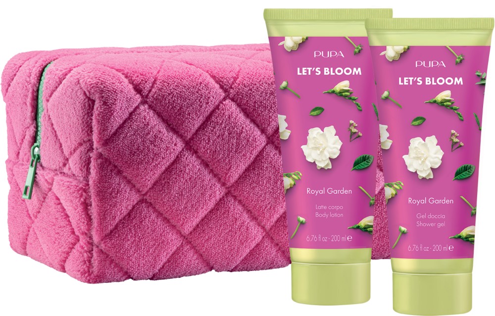 Подаръчен комплект PUPA Milano Let's Bloom Royal Garden Подаръчен комплект PUPA Milano Let's Bloom Royal Garden - Душ гел и мляко за тяло от серията Let's Bloom - продукт