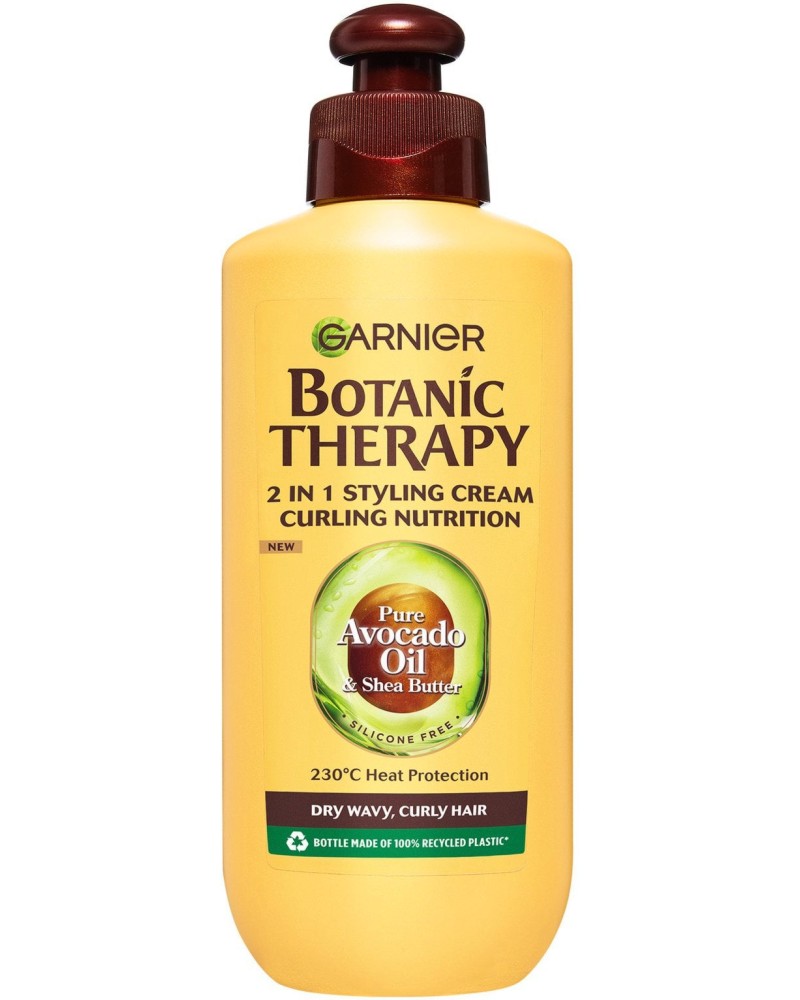 Garnier Botanic Therapy Curling Nutrition 2 in 1 Styling Cream Garnier Botanic Therapy Curling Nutrition 2 in 1 Styling Cream - Крем без отмиване 2 в 1 за суха, чуплива и къдрава коса от серията Avocado Oil & Shea Butter - крем
