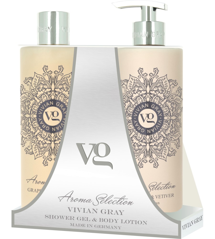 Подаръчен комплект Vivian Gray Grapefruit & Vetiver Подаръчен комплект Vivian Gray Grapefruit & Vetiver - Душ гел и лосион за тяло от серията Grapefruit & Vetiver - продукт