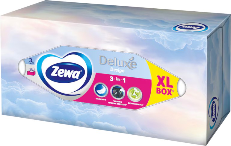 Носни кърпички в кутия Zewa Deluxe 3 in 1 Носни кърпички в кутия Zewa Deluxe 3 in 1 - 150 броя - продукт