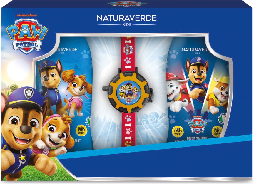 Детски подаръчен комплект Naturaverde Kids Paw Patrol Детски подаръчен комплект Naturaverde Kids Paw Patrol - Шампоан, пяна за вана и гривна с проектор на тема Пес Патрул - продукт