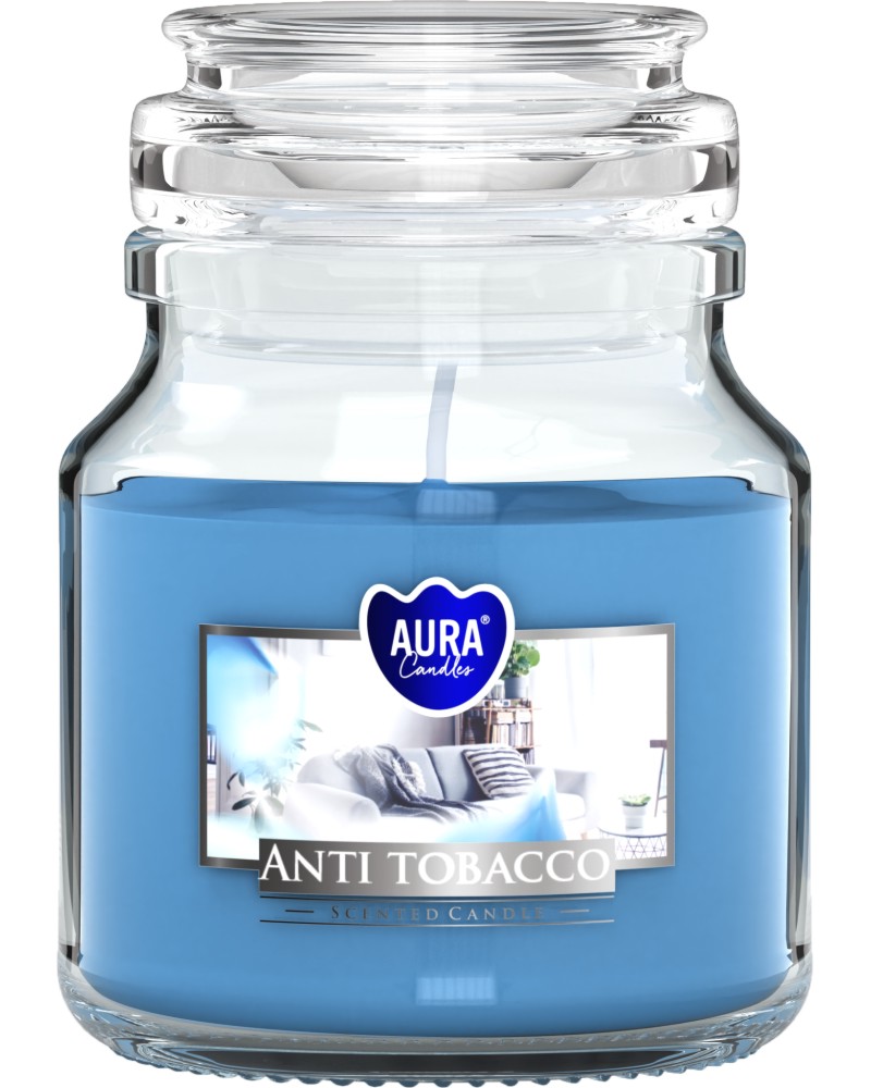 Ароматна свещ с капак Bispol Anti Tobacco Ароматна свещ с капак Bispol Anti Tobacco - 120 g, с антитютюнев аромат, от серията Aura - продукт