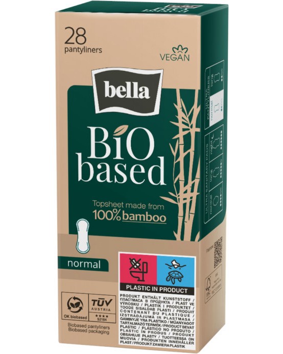 Bella Bio Based Pantyliners Normal - 28 броя ежедневни дамски превръзки с бамбук - дамски превръзки