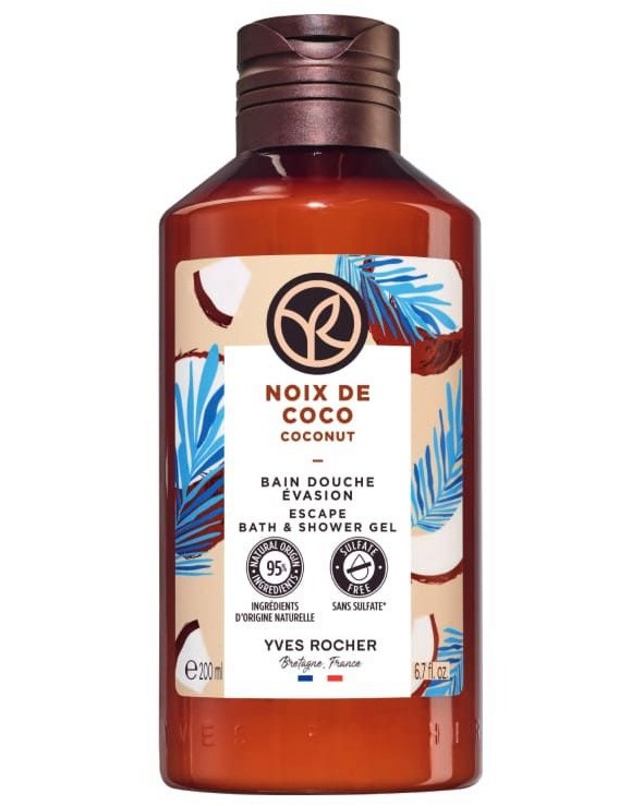 Yves Rocher Coconut Escape Bath & Shower Gel Yves Rocher Coconut Escape Bath & Shower Gel - Душ гел и пяна за вана с аромат на кокос от серията Coconut - душ гел
