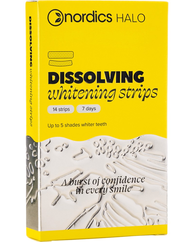 Nordics HALO Dissolving Whitening Strips Nordics HALO Dissolving Whitening Strips - Разтворими избелващи ленти за зъби без пероксид - продукт
