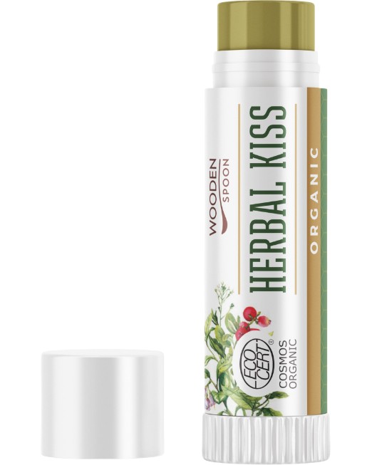 Wooden Spoon Herbal Kiss Lip Balm Wooden Spoon Herbal Kiss Lip Balm - Био балсам за устни с масло от маслина и пчелен восък - балсам