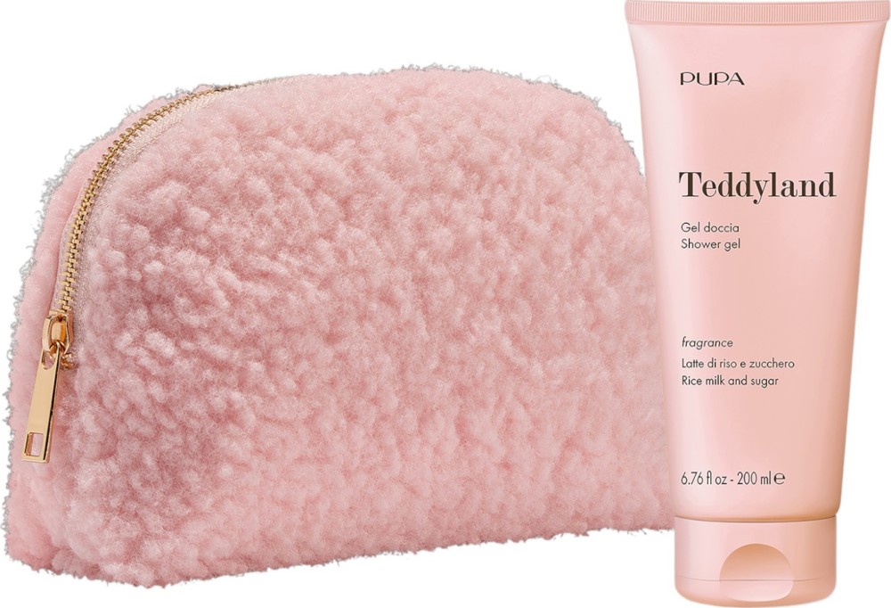 Подаръчен комплект PUPA Milano Teddyland Rice Milk & Sugar Подаръчен комплект PUPA Milano Teddyland Rice Milk & Sugar - Душ гел и несесер от серията Teddyland - душ гел