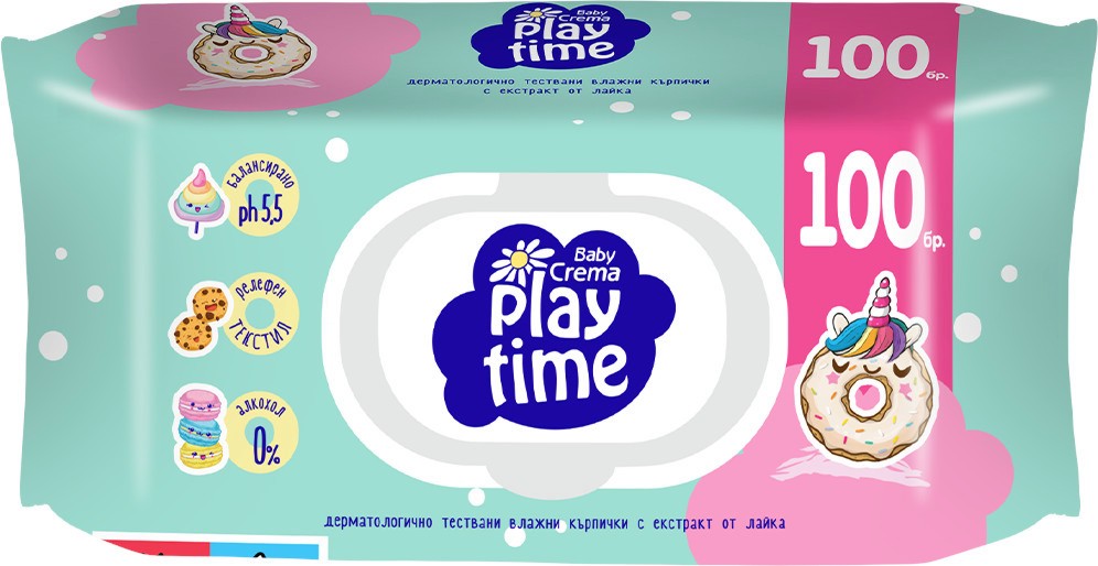 Мокри кърпички Play Time - 100 броя, с лайка от серията Play Time - мокри кърпички