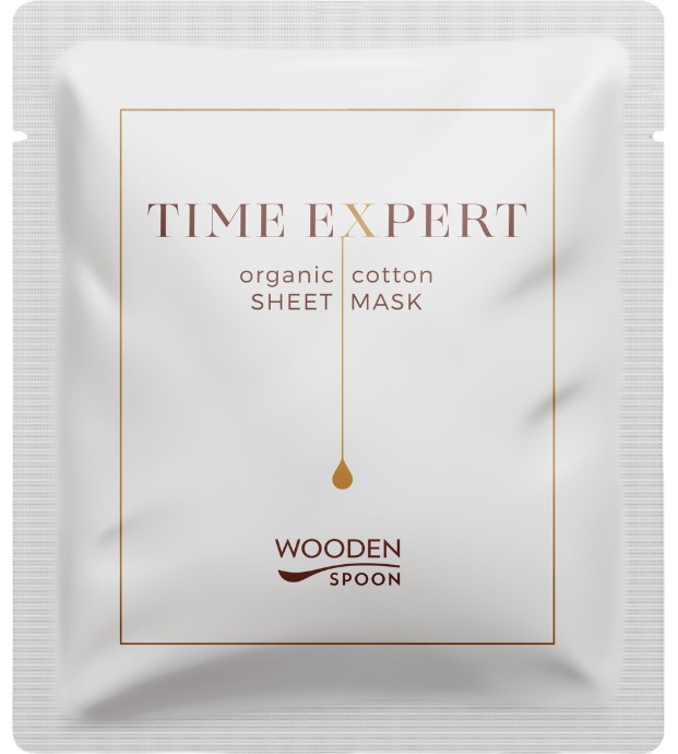 Wooden Spoon Time Expert Organic Cotton Sheet Mask Wooden Spoon Time Expert Organic Cotton Sheet Mask - Подхранваща маска за лице с хиалурон, био вода от ечемик и екстракти от бодлива круша - маска