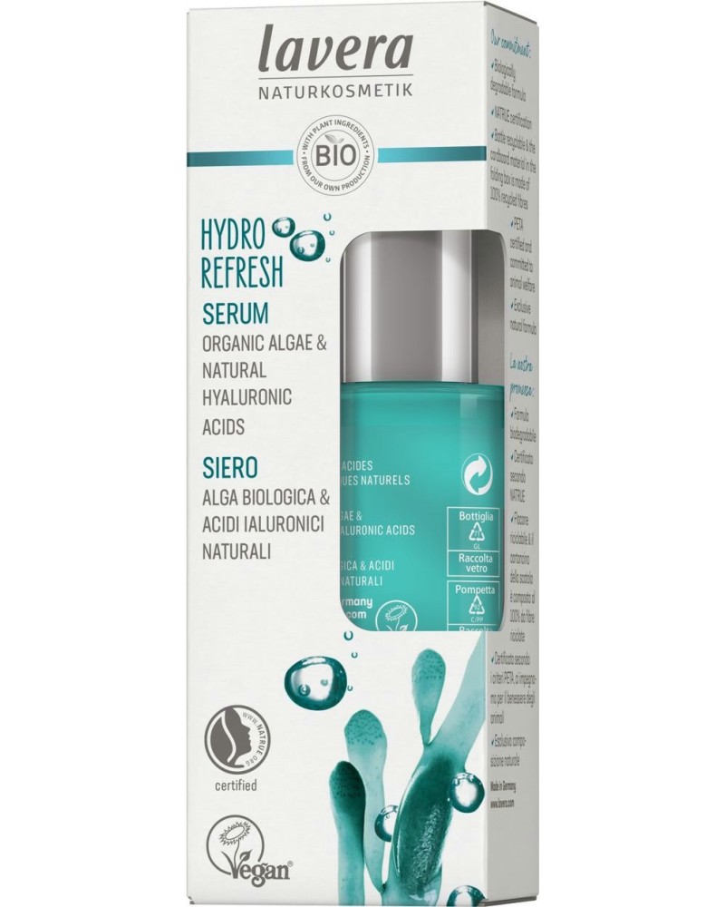 Lavera Hydro Refresh Serum Lavera Hydro Refresh Serum - Хидратиращ серум за лице с водорасли и хиалурон от серията Hydro Refresh - серум