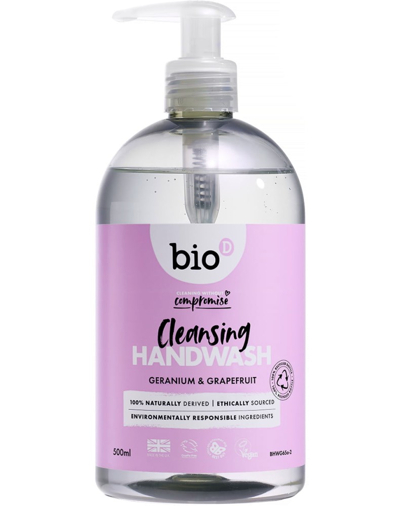 Течен сапун Bio-D Течен сапун Bio-D - 500 ml, с аромат на здравец и грейпфрут - сапун