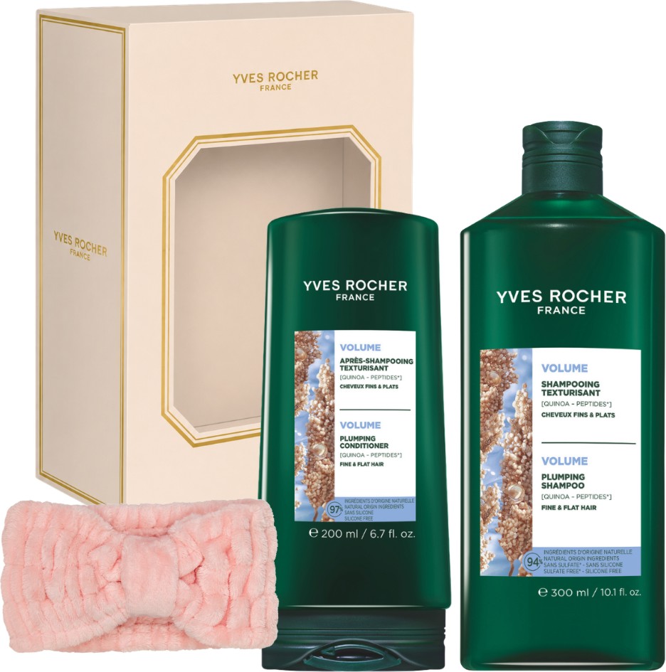 Подаръчен комплект Yves Rocher Volume Подаръчен комплект Yves Rocher Volume - Шампоан и балсам за обем за тънка коса и лента за глава - продукт