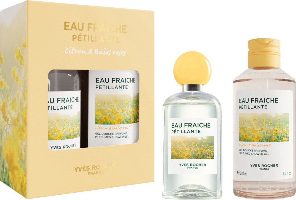 Подаръчен комплект Yves Rocher Eau Fraiche Petillante Подаръчен комплект Yves Rocher Eau Fraiche Petillante - Дамски парфюм и душ гел от серията Eau Fraiche - продукт