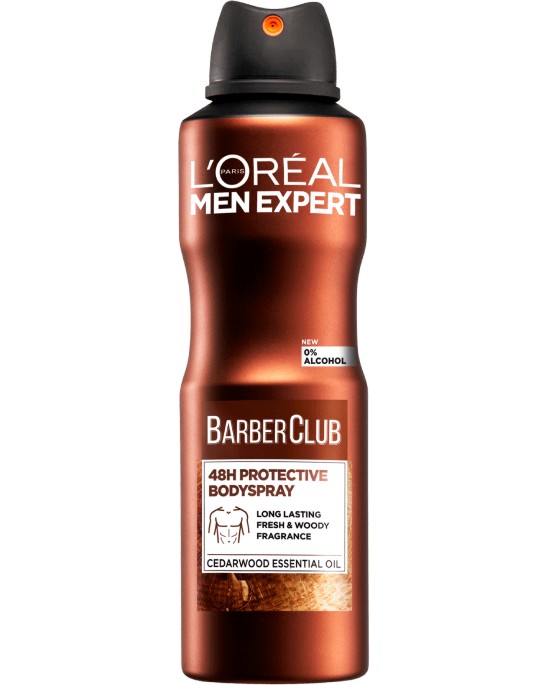 L'Oreal Men Expert Barber Club 48H Protective Bodyspray L'Oreal Men Expert Barber Club 48H Protective Bodyspray - Мъжки спрей дезодорант без алуминий за цяло тяло от серията Men Expert - дезодорант
