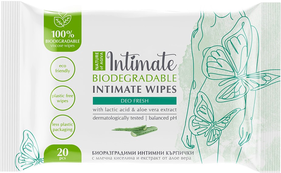 Nature of Agiva Intimate Deo Fresh Wipes Nature of Agiva Intimate Deo Fresh Wipes - 20 броя интимни кърпички с млечна киселина и алое вера - мокри кърпички