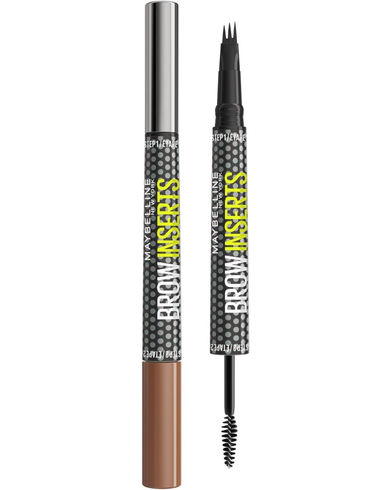 Maybelline Brow Inserts Eyebrow Multiplying Pen & Brush Maybelline Brow Inserts Eyebrow Multiplying Pen & Brush - Писалка с троен връх и гел за вежди с четка 2 в 1 - продукт